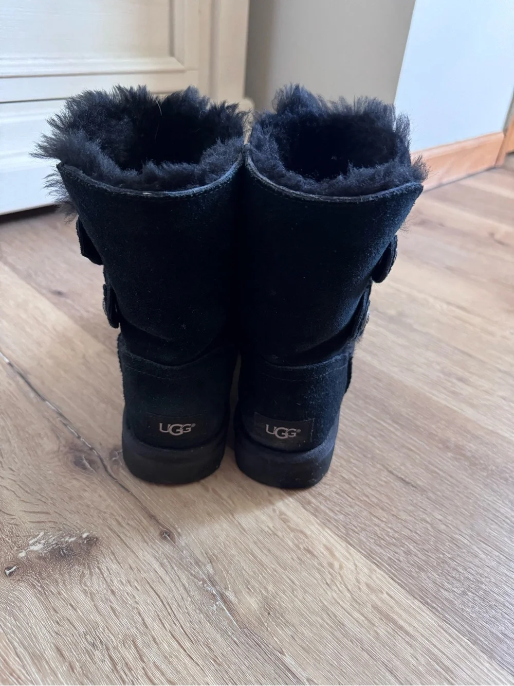 UGG Black Suede Button-Accent Shearling Boot